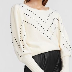 NWTS Express Chevron Beaded Blouson Sleeve Sweater